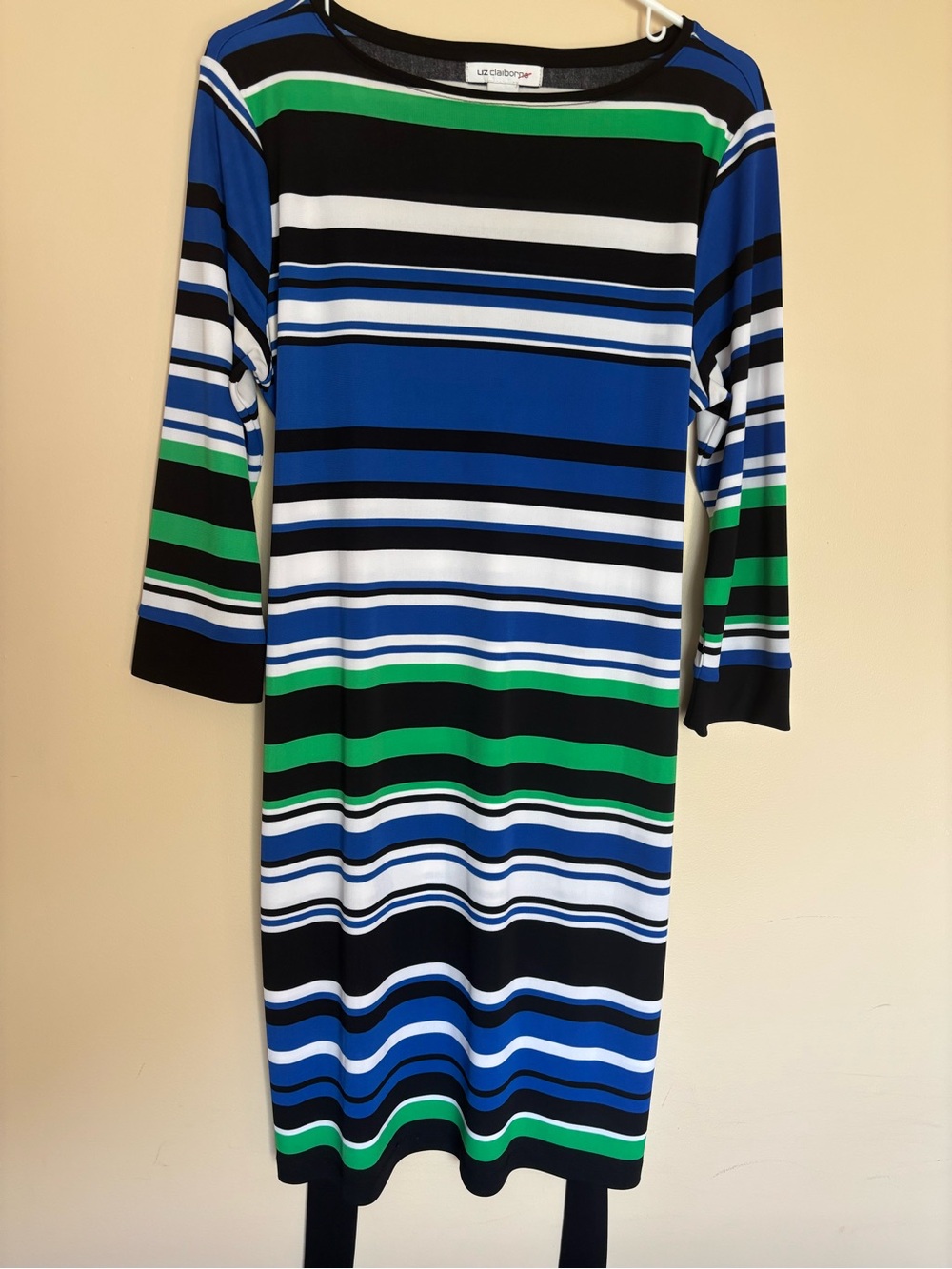 Liz Claiborne Blue, Green & Black Striped Midi Dress